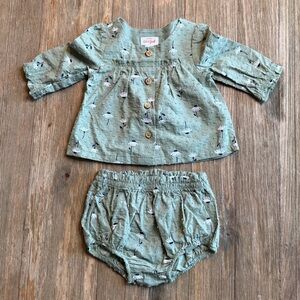 Cat & Jack Green Daisy Set, Dress/Top and Diaper Cover 0-3M, NWT